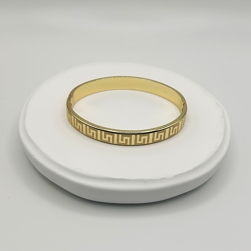 14K Gold-Filled Greek Key Oval Bangle Bracelet 8mm
