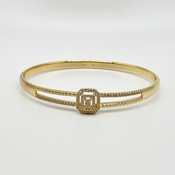 14K Gold-Filled Bangle Bracelet with Sparkling Zirconia