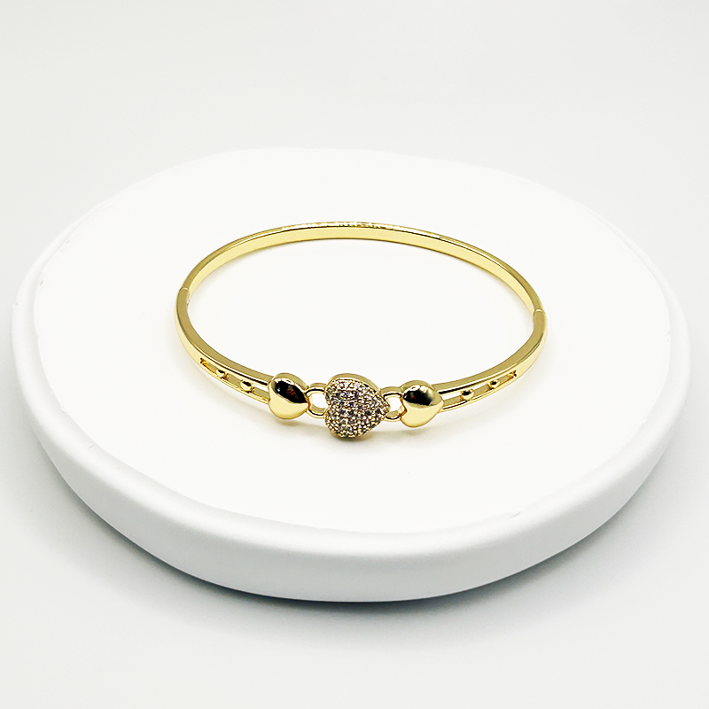 14K Gold-Filled Heart Bangle Bracelet with Sparkling Zirconia