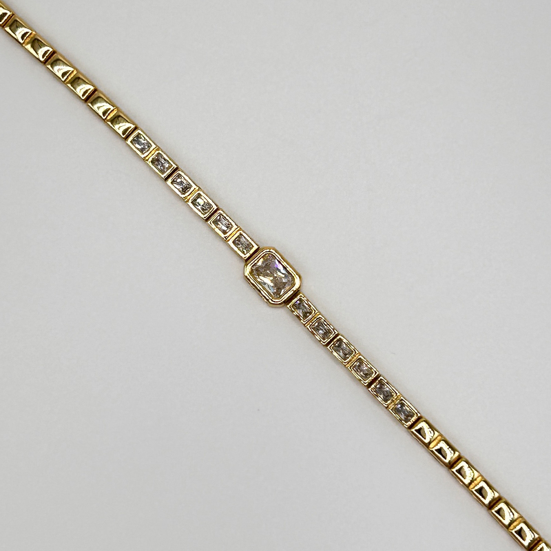 14K Gold-Filled Rectangle Bracelet with Sparkling Zirconia