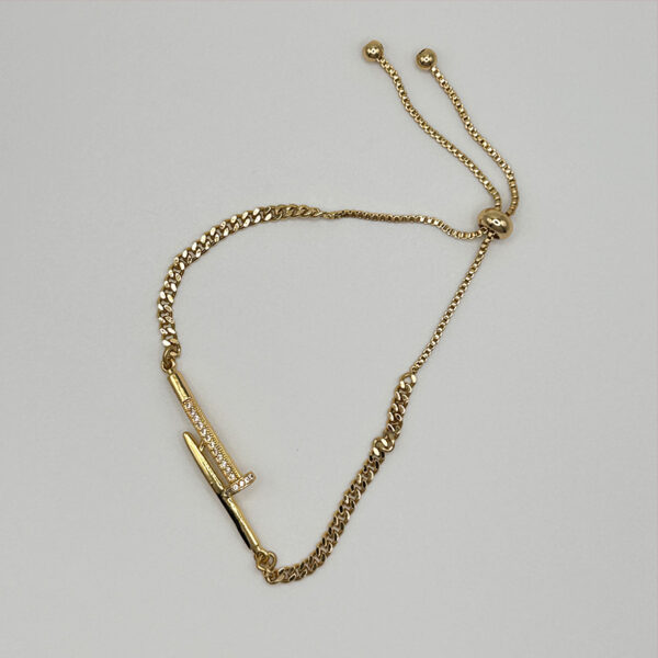 14K Gold-Filled Adjustabale Nail Bracelet with Micro Zirconia